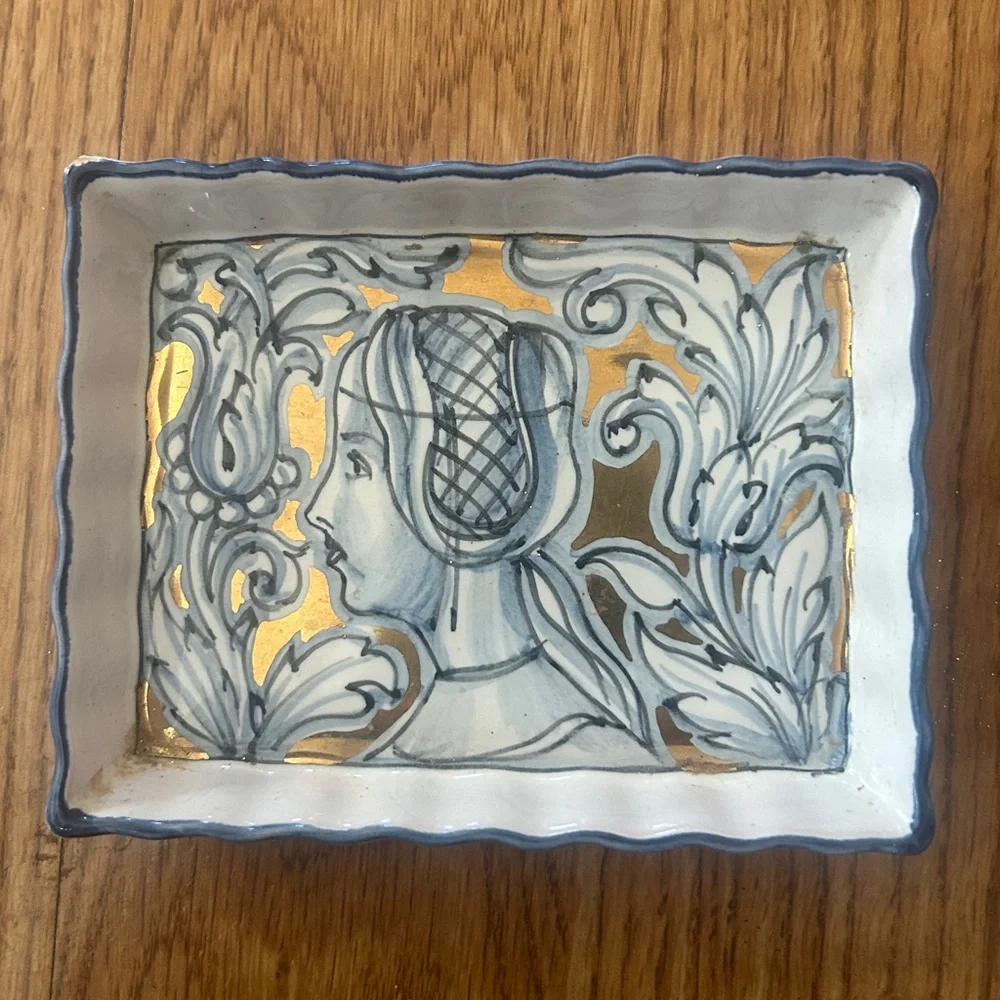 Italy Castelli Handcrafted Ceramic Art small Gold and Blue Accents - Picture 2 of 11